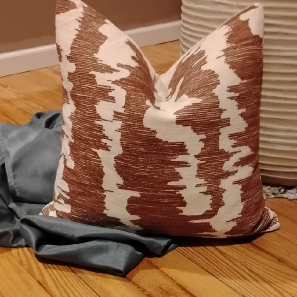 West Elm Rusty Cranberry and Cream Patterned Pillow Covers (2)